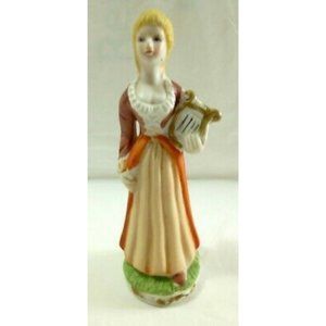 Flambro Woman Lady Figurine With Lyre Fine Porcelain Taiwan Tabletop Collectible